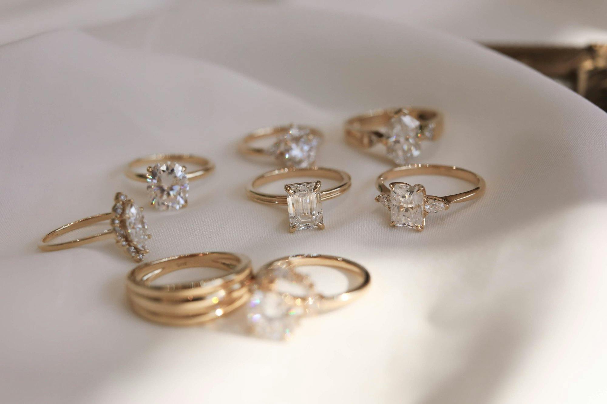 group shot of yellow gold rings