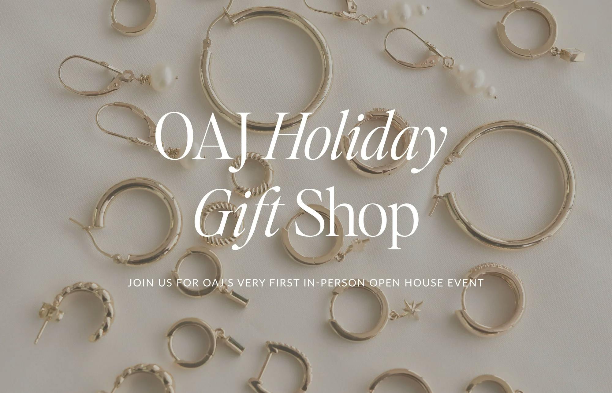 graphic showcasing earrings an the writing OAJ holiday gift shop 