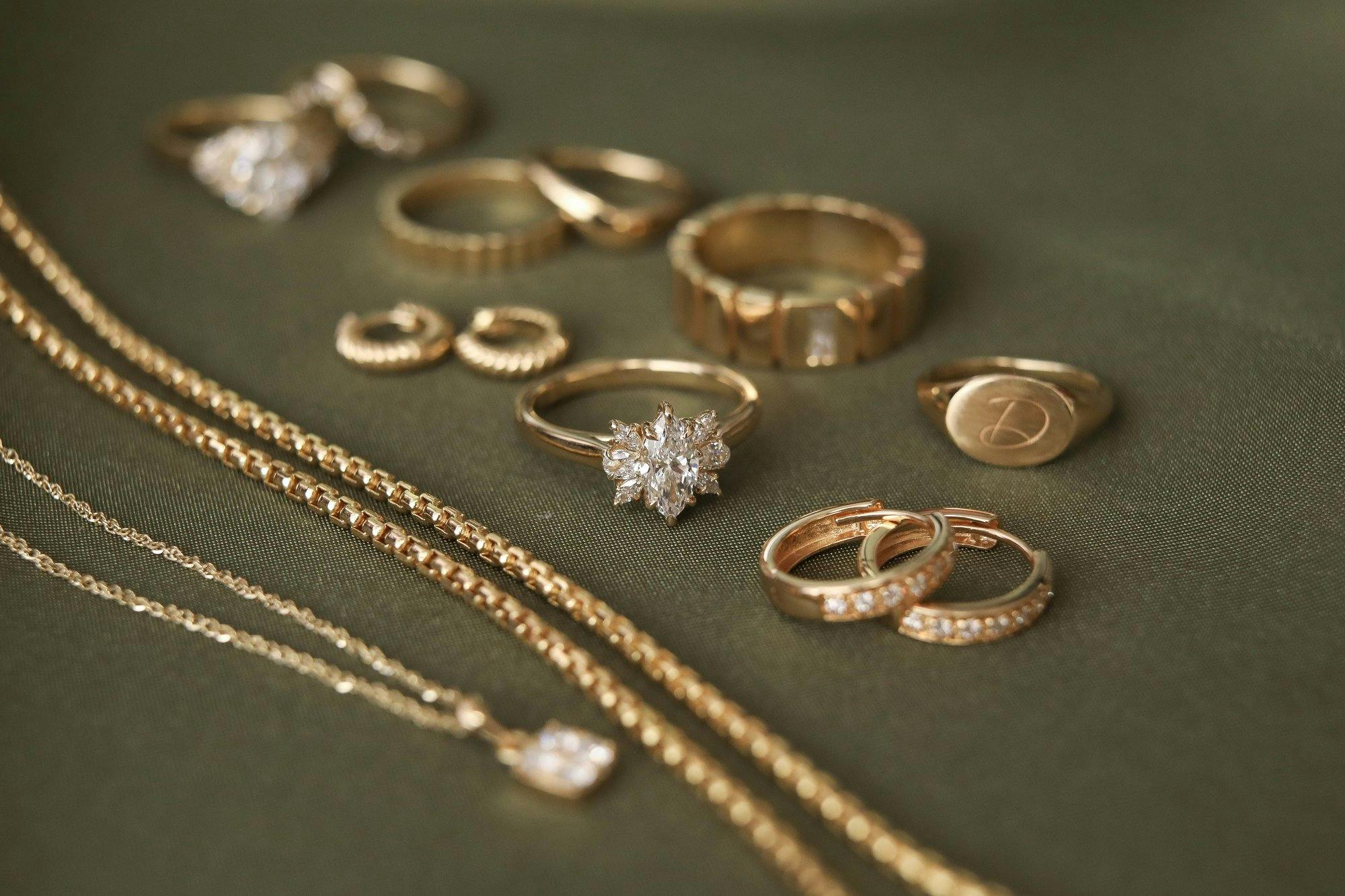 group shot of gold jewelry 